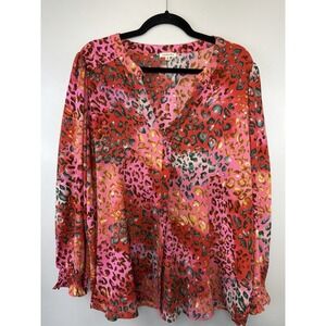Jodifl Plus Size Red/ Hot Pink Animal Print Blouse Size 1X